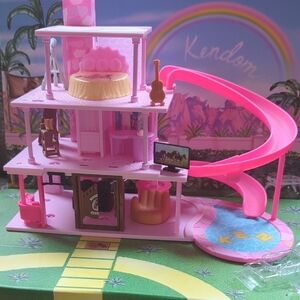 Barbie Pink and Yellow Ken Mattel Miniature Dreamhouse with Spiral Slide Movie